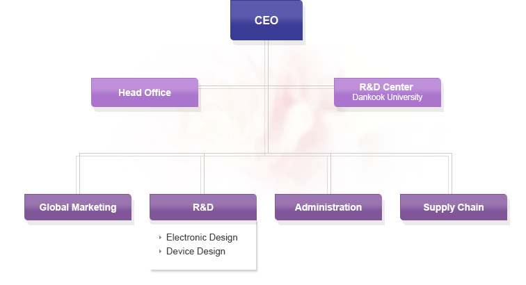 CEO, Head Office, R & D Center, Global Marketing, R & D, Administration, Supply Chain